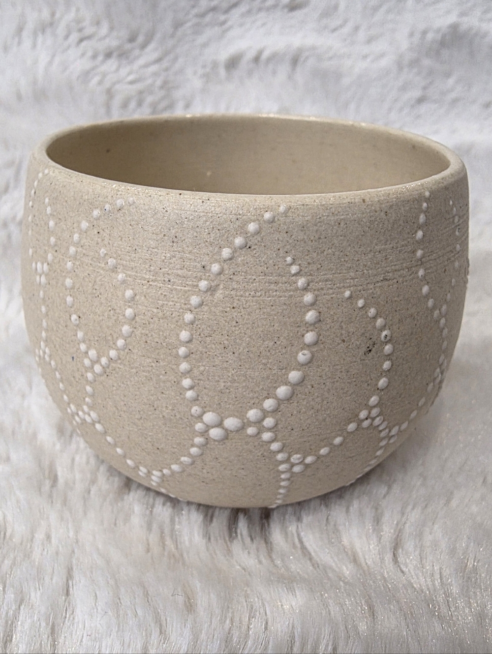 Handmade Mini Pottery Planter Pot W/Beaded Detail Beige